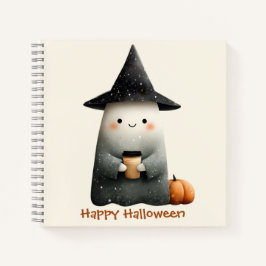 Schattigee geest met koffie Halloween Notitieboek