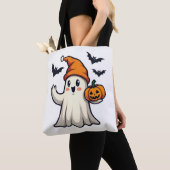 Schattigee geest met Oranje Ice Pet Halloween Deco Tote Bag (Dichtbij)