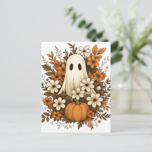 Schattigee geest met pompoen en Herfst bloesems -  Briefkaart (Staand voorkant)