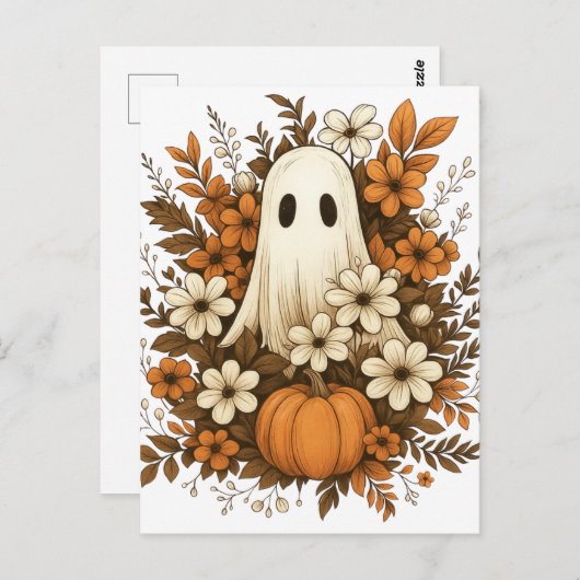 Schattigee geest met pompoen en Herfst bloesems -  Briefkaart (Voorkant / Achterkant)