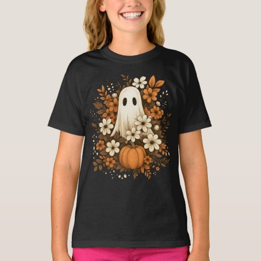 Schattigee geest met pompoen en Herfst bloesems -  T-shirt (Voorkant)