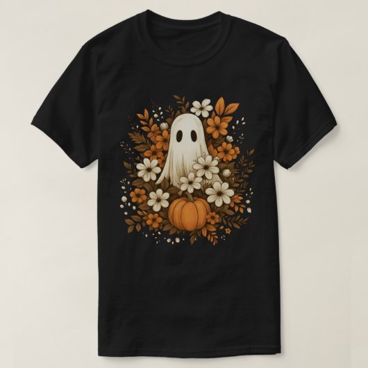 Schattigee geest met pompoen en Herfst bloesems -  T-shirt (Design voorkant)