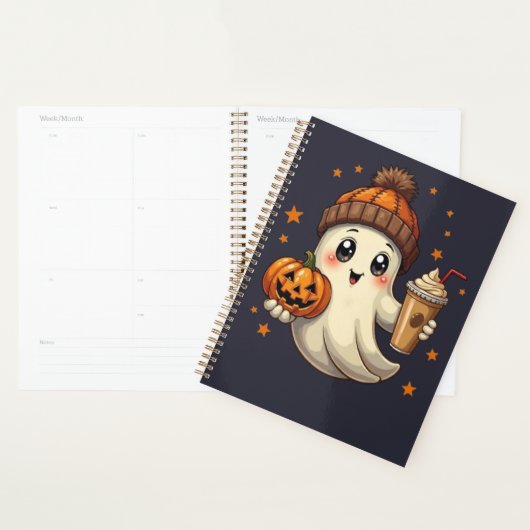 Schattigee geest met pompoen en koffie Halloween P Planner (Display)