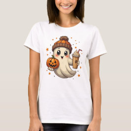 Schattigee geest met pompoen & koffie Halloween T- T-shirt