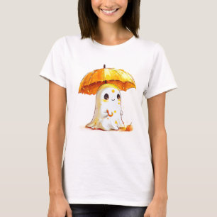 Schattigee geest met pompoen paraplu Halloween T-s T-shirt