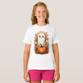Schattigee geest met pompoenen Halloween Herfst Gi T-shirt (Voorkant volledig)