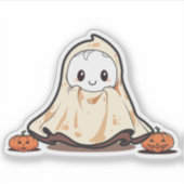 Schattigee geest met pompoenen sticker (Voorkant)