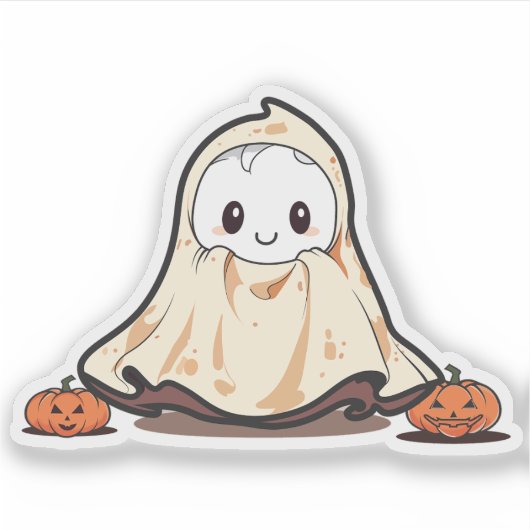 Schattigee geest met pompoenen sticker (Voorkant)