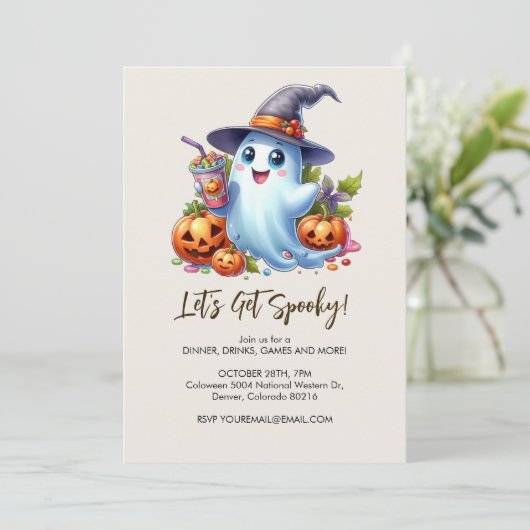 Schattigee geest met spookachtige drinken, Hallowe Kaart (Staand voorkant)