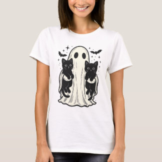 Schattigee geest met zwarte kat Halloween, kattenl T-shirt