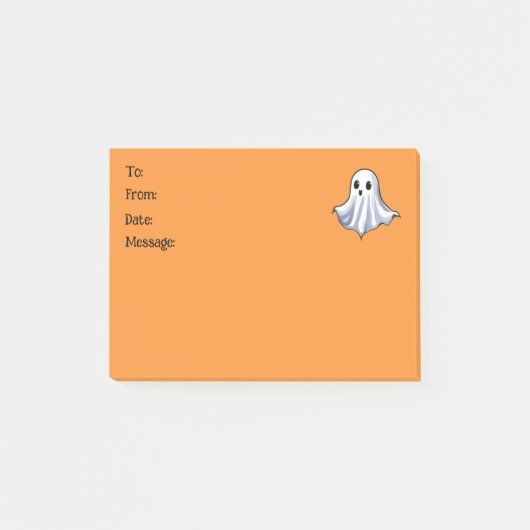Schattigee geest op Halloween Oranje boodschap Post-it® Notes (Voorkant)