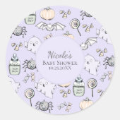 Schattigee geest Paarse Halloween Baby shower Ronde Sticker (Voorkant)