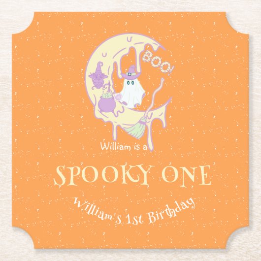 Schattigee geest Spooky One Boy Halloween 1e verja Kartonnen Onderzetters (Voorkant)