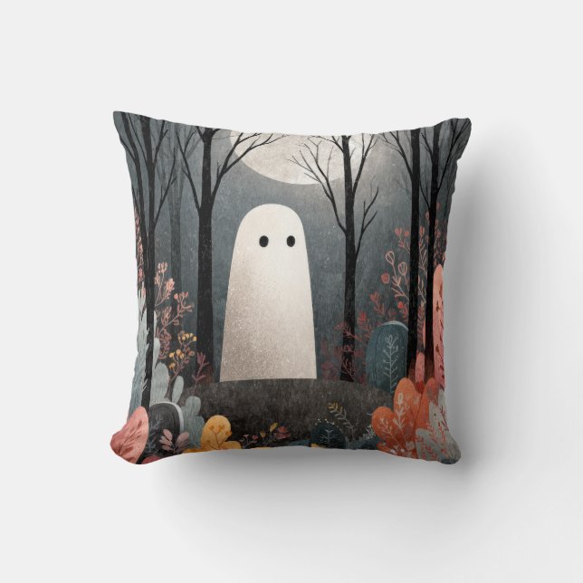 Schattigee geest van spookbos Waterverf Halloween Kussen (Voorkant)