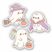 Schattigee geesten als heks Grim Reaper en vampier Sticker (Voorkant)