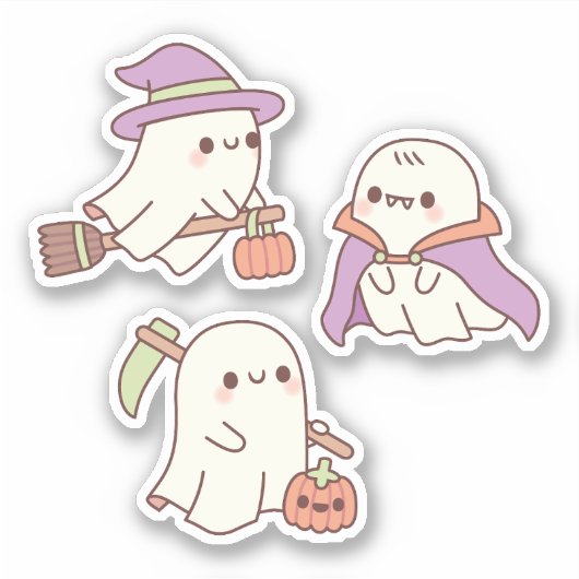 Schattigee geesten als heks Grim Reaper en vampier Sticker (Voorkant)