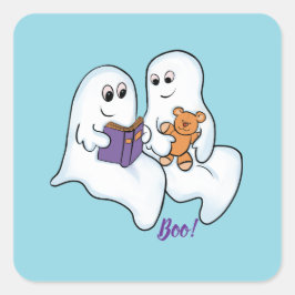 Schattigee geesten die samen lezen tijdens Hallowe Vierkante Sticker