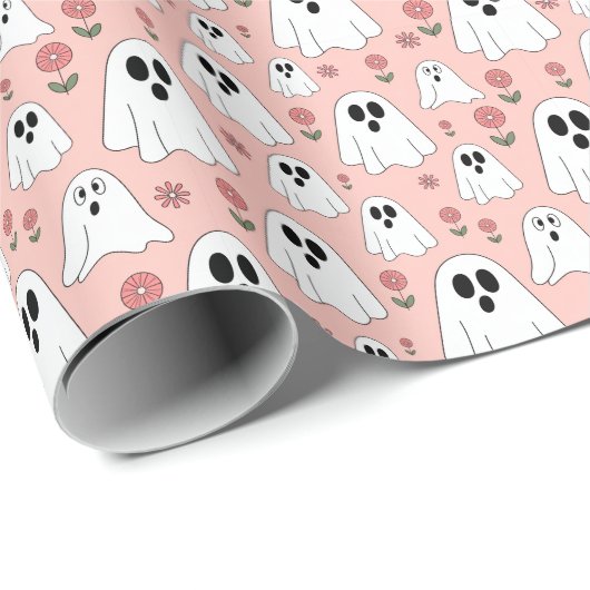 Schattigee geesten en bloemen naadloos Halloween-p Cadeaupapier (Rol Hoek)