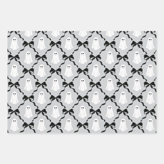 Schattigee geesten en Coquette Bows Halloween Inpakpapier Vel (Voorkant)
