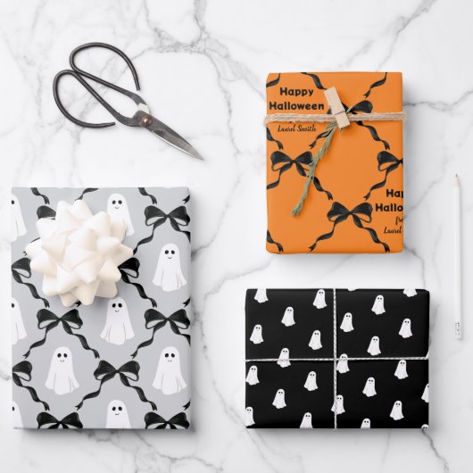 Schattigee geesten en Coquette Bows Halloween Inpakpapier Vel (Voorkant)