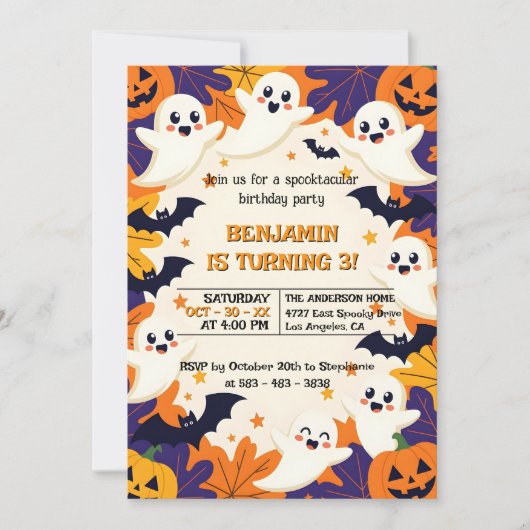 Schattigee geesten en Jack-O'-Lantern Halloween Ve Kaart (Voorkant)