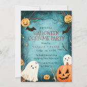 Schattigee geesten en pompoenen Halloween kostuumf Kaart (Voorkant)