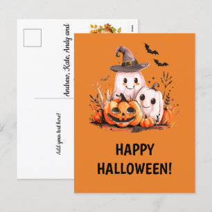 Schattigee geesten en pompoenen - Happy Halloween Feestdagenkaart
