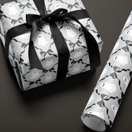 Schattigee geesten en zwarte bogen op grijze Hallo Cadeaupapier