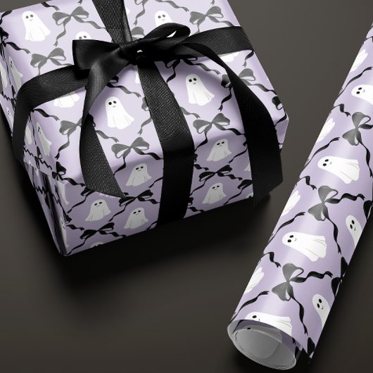 Schattigee geesten en zwarte bogen op Lila Hallowe Cadeaupapier