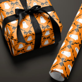 Schattigee geesten en zwarte bogen op Oranje Hallo Cadeaupapier