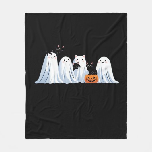 Schattigee geesten en zwarte katten Halloween - Sp Fleece Deken (Voorkant)