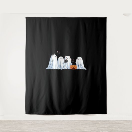 Schattigee geesten en zwarte katten Halloween - Sp Wandkleed (Voorkant)