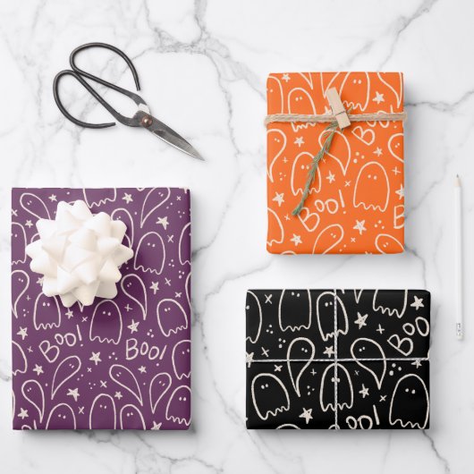 Schattigee Geesten Halloween Pattern Gift Inpakpapier Vel (Voorkant)