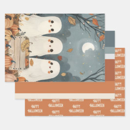 Schattigee geesten herfstkleuren Halloween thema Inpakpapier Vel