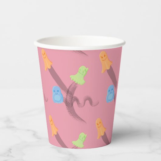 Schattigee geesten in roze, Halloween Papieren Bekers (Voorkant)