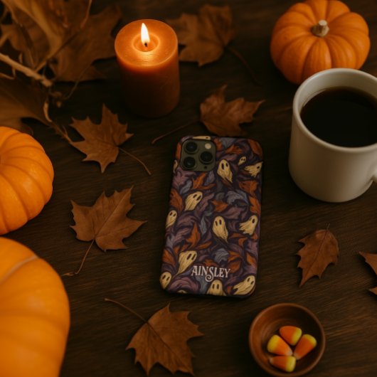 Schattigee geesten met herfstbladeren Paarse Oranj Case-Mate iPhone Case