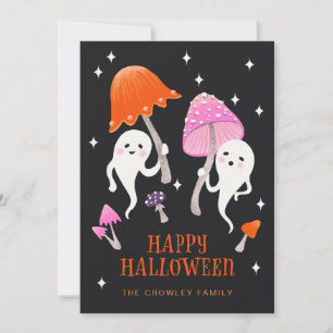 Schattigee Geesten met Paddenstoelen Happy Hallowe Feestdagenkaart