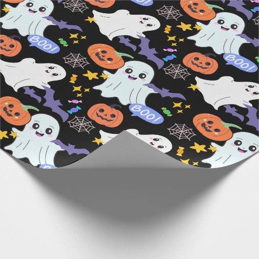 Schattigee Geesten met Pompoenen Halloween Cadeaupapier (Hoek)