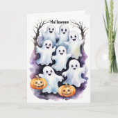 Schattigee geesten met pompoenen Halloween Illustr Kaart (Voorkant)