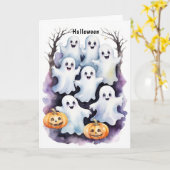 Schattigee geesten met pompoenen Halloween Illustr Kaart (Gele Bloem)
