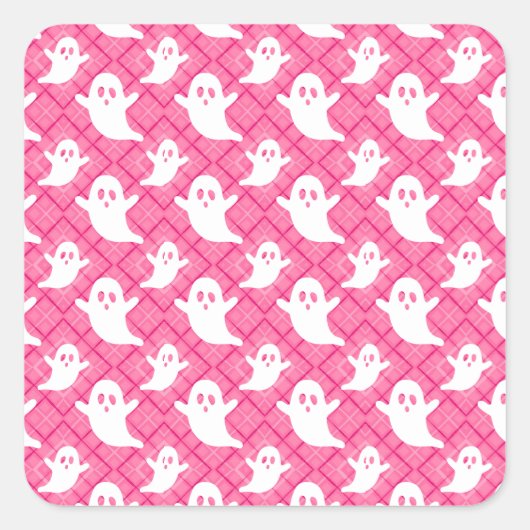 Schattigee Geesten op Pink Plaid Vierkante Sticker (Voorkant)