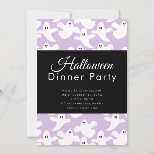 Schattigee Geesten Pastel Paarse Halloween Dinner  Kaart (Voorkant)