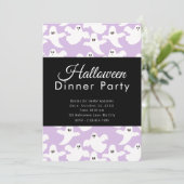 Schattigee Geesten Pastel Paarse Halloween Dinner  Kaart (Staand voorkant)