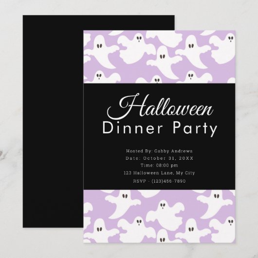 Schattigee Geesten Pastel Paarse Halloween Dinner Kaart (Voorkant / Achterkant)