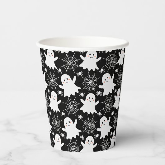 Schattigee geesten | Spinnen | Spider Webs Hallowe Papieren Bekers (Achterkant)