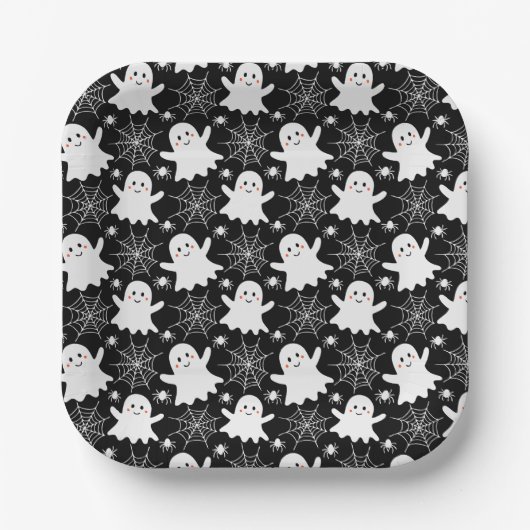 Schattigee geesten | Spinnen | Spider Webs Hallowe Papieren Bordje (Voorkant)