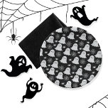 Schattigee geesten | Spinnen | Spider Webs Hallowe Papieren Bordje<br><div class="desc">Schattigee spoken,  spinnen en spinnenwebben op een zwarte achtergrond Halloween-patroon.</div>