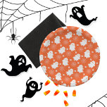 Schattigee geesten | Spinnen | Spider Webs Hallowe Papieren Bordje<br><div class="desc">Schattigee spoken,  spinnen en spinnenwebben op een oranje achtergrond Halloween-patroon.</div>