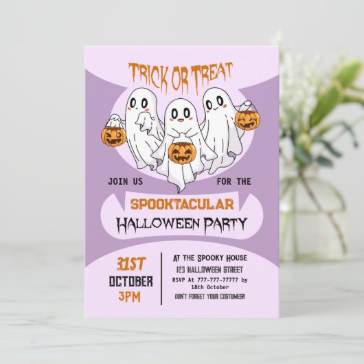Schattigee Geesten Trick or treat Kinder Halloween Kaart (Staand voorkant)