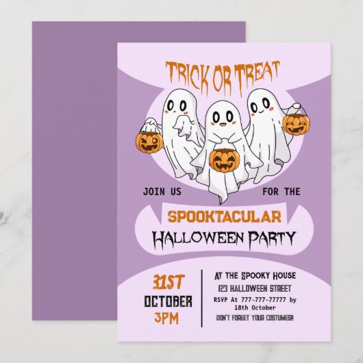 Schattigee Geesten Trick or treat Kinder Halloween Kaart (Voorkant / Achterkant)